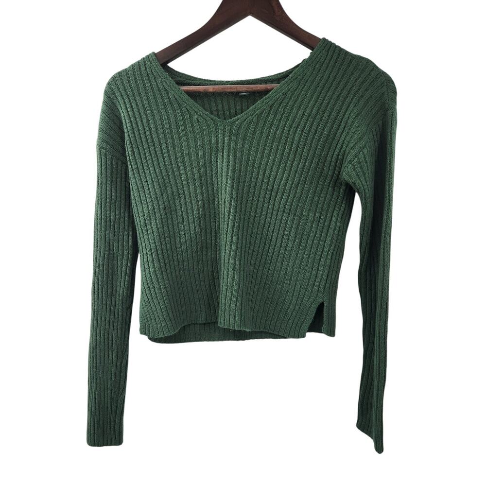 Wild Fable Green Ribbed Cropped Long Sleeve Top Womens Size Extra Small XS